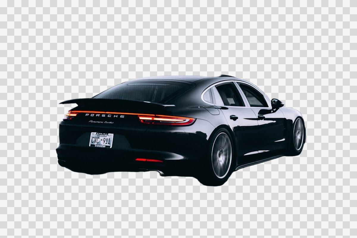 Black Porsche Panamera cut out from the road behind it — Blurify result