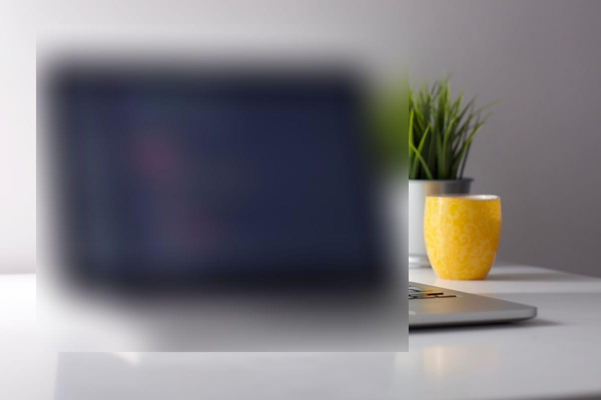 Laptop screen with lines of visible text blurred out — Blurify result